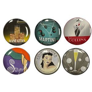 The Marketplace Retro Cocktail Theme Recipe Plates Set of 6 Dessert Plates